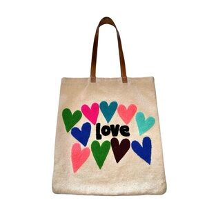 Sugarboo & Co Large Embroidered Cotton and Leather Love Tote 15” x 18”